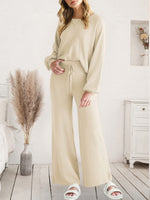 Long Sleeve Lounge Top and Drawstring Pants Set - Ladyez