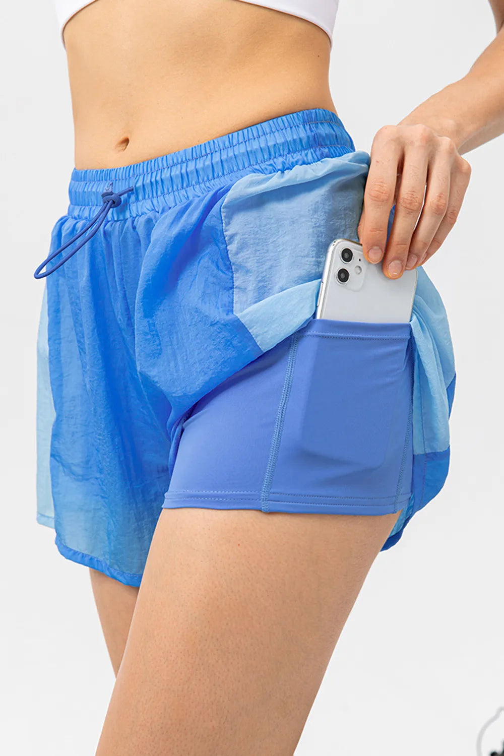 Color Block Drawstring Active Shorts - Ladyez