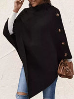 Button-Decor Turtleneck Poncho Pullover