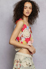 POL Openwork Floral Cropped Crochet Cami