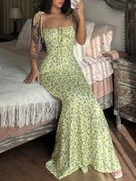 Floral Print Tie Strap Bodycon Maxi Dress