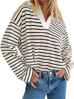 Striped Contrast Collar Long Sleeve Top
