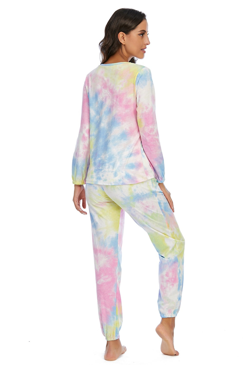 Tie-Dye Top and Drawstring Pants Lounge Set - Ladyez