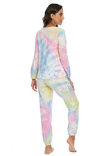 Tie-Dye Top and Drawstring Pants Lounge Set - Ladyez