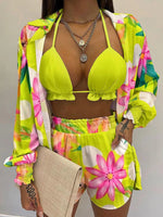 Full Size Halter Neck Cami & Shirt & Shorts 3-Piece Outfit Set Plus Size