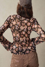Floral Button-Front Shirt with Bell Sleeves - Ladyez