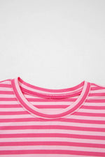 Stripe Drop Shoulder Round Neck Top and Buttoned Straight Pants Two Piece Set