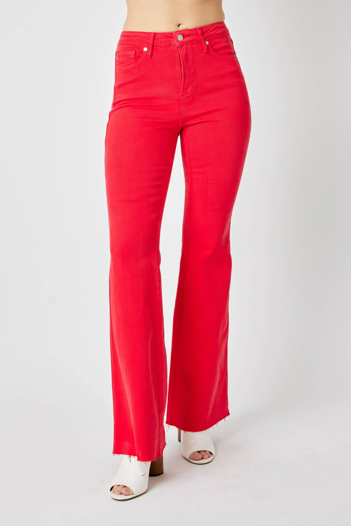 Judy Blue Full Size Hw Tummy Control Garment Dyed Flare Jeans Plus Size - Ladyez