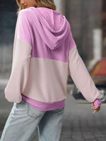 Casual Color Block Button Detail Hoodie