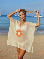 Angel Wings Openwork Flower V-Neck Short Sleeve Cover Up - Ladyez