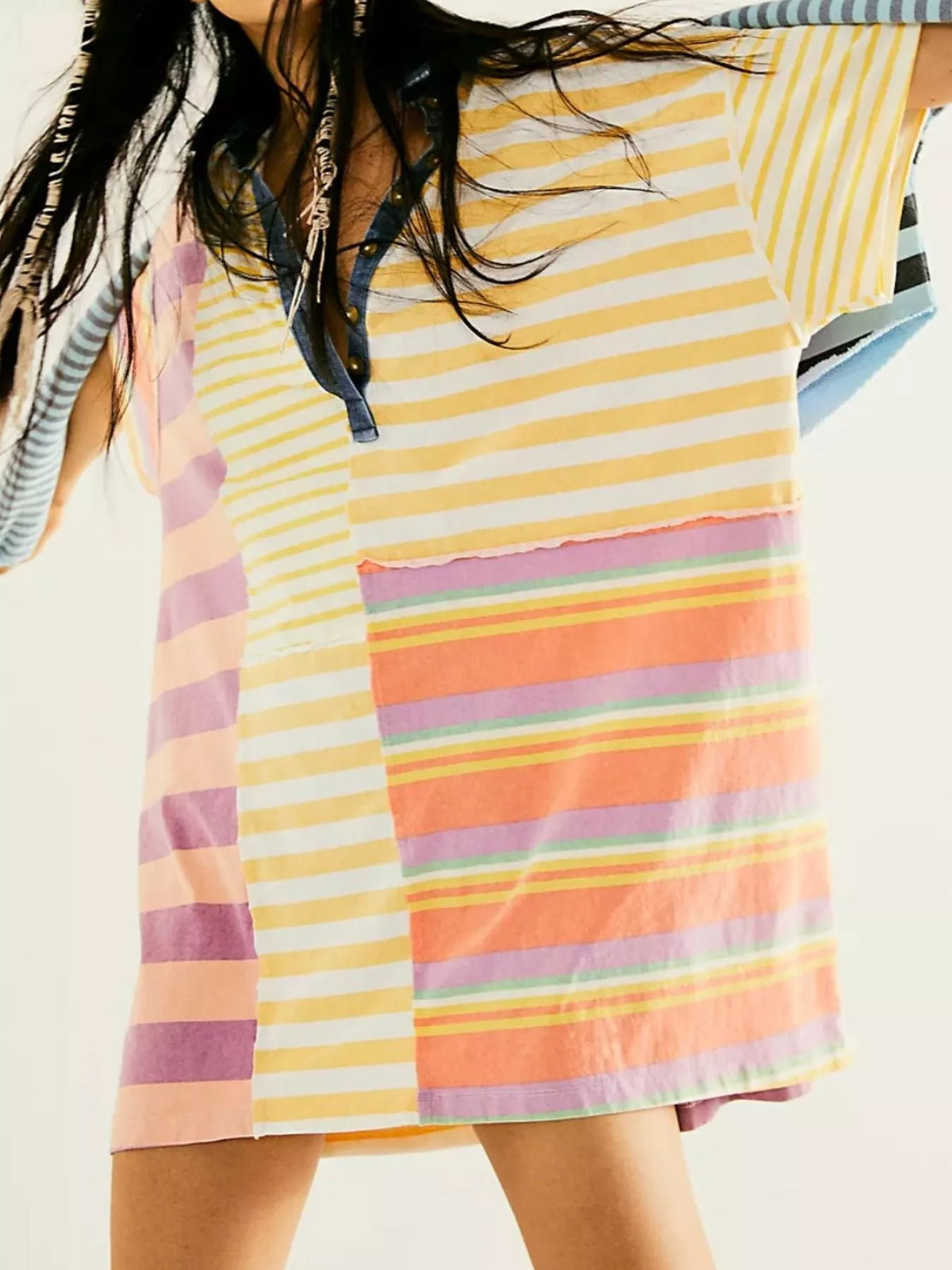 Striped Oversized Half Button Shirt Dress