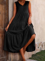 Tiered V-Neck Sleeveless Dress - Ladyez