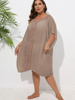 Crochet Trim V-Neck Beach Cover Up Dress - Ladyez