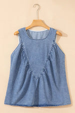 Denim Pleated Patchwork Sleeveless Top