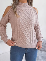 Cable Knit Cold Shoulder Turtleneck Sweater