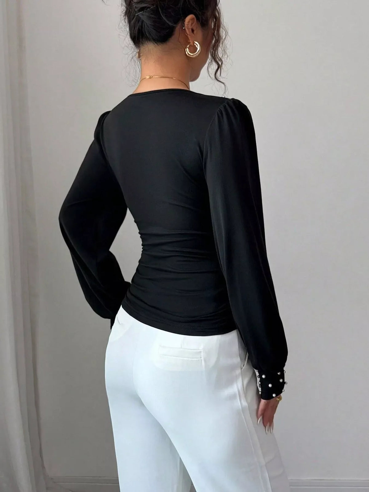 Pearl Embellished V-Neck Blouse