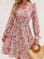 Floral Notched Flounce Sleeve Dress