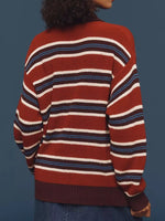 Striped Button Detail Polo Collar Sweater