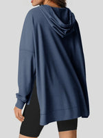 Slit Drawstring Waffle Knit Hoodie