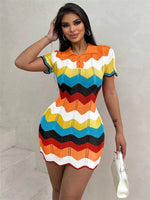 Chevron Knit Short Sleeve Sweater Dress