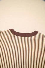 Stripe Plus Size Slit V Neck Tiered Flutter Sleeve Dress