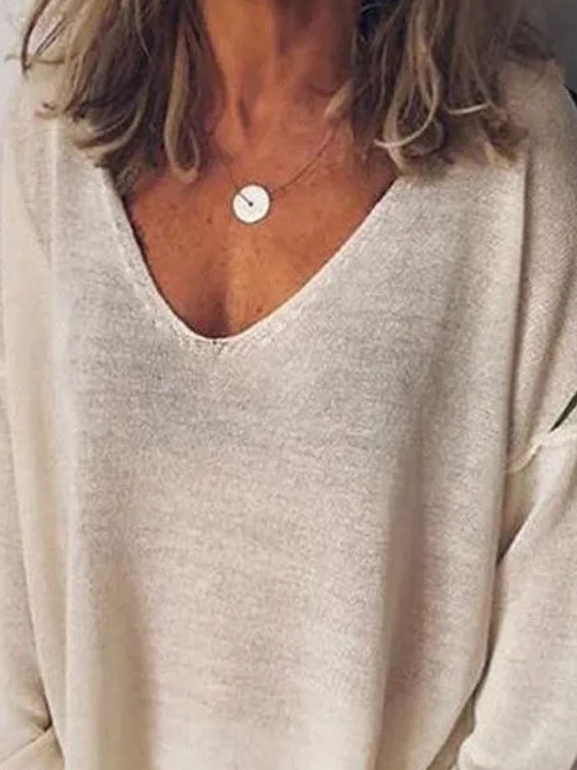 Full Size V-Neck Drop Shoulder Long Sleeve T-Shirt Plus Size - Ladyez