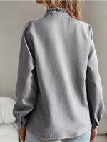 Striped Ruffle Detail Button-Up Blouse - Ladyez