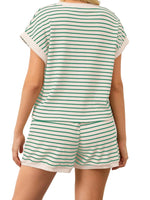 Full Size Striped Round Neck Top and Shorts Set Plus Size