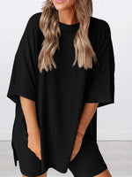 Full Size Oversized Slit Round Neck Top and Shorts Lounge Set Plus Size - Ladyez