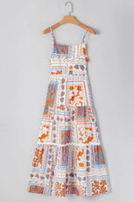 Printed Smocked Back Ricrac Trim Cami Dress