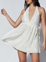 Pleated Halter Neck Mini Dress - Ladyez