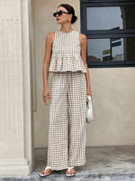 Gingham Sleeveless Top and Wide Leg Pants Set