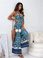 Printed Spaghetti Strap Wide-Leg Jumpsuit