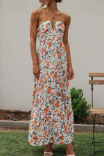 Floral Halter Neck Tiered Maxi Dress - Ladyez