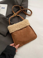 Teddy Bear Charm Plush Trim Crossbody Bag