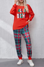 ALL IS BRIGHT Round Neck Top and Plaid Pants Lounge Set - Ladyez