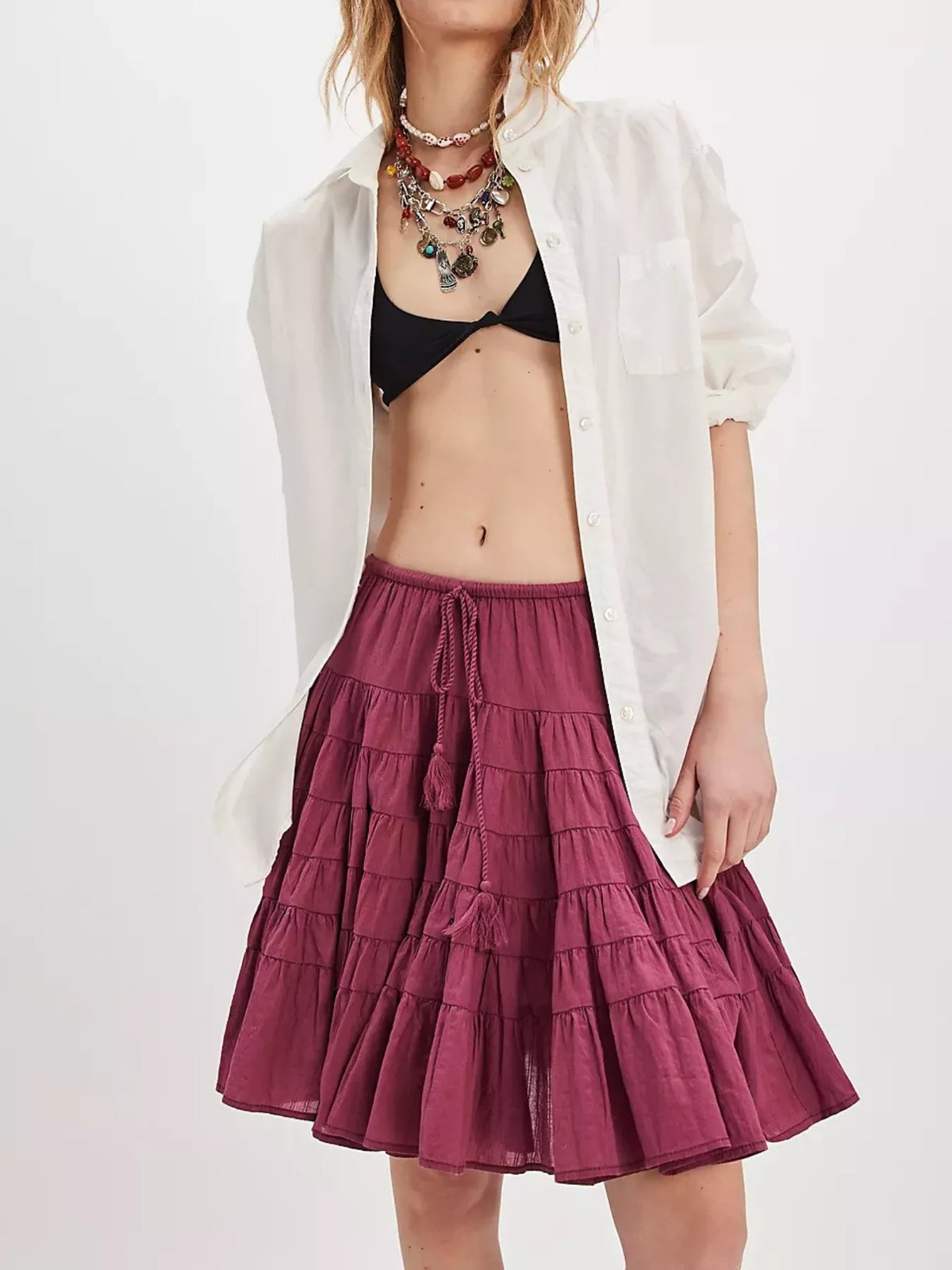 Tiered Drawstring Mini Skirt