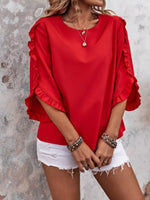 Ruffle Sleeve Solid Color Blouse