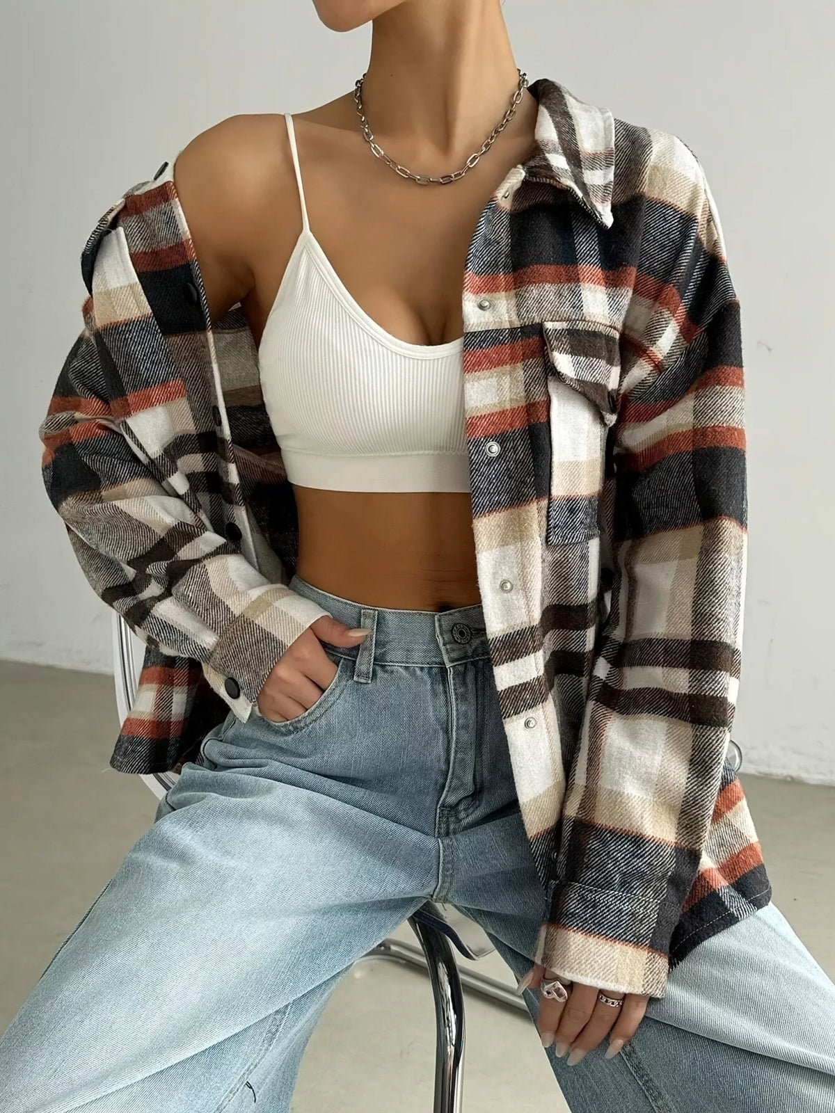 Relaxed Fit Plaid Snap Down Shirt