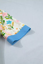 Multicolour Floral Print Striped Trim Button Down Shift Dress