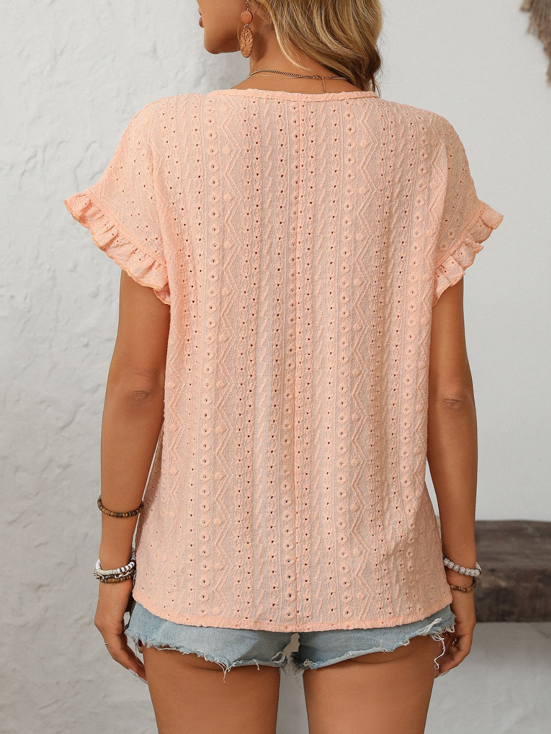 Mandy Eyelet Round Neck Short Sleeve Top - Ladyez