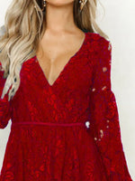 Lace V-Neck Long Sleeve Mini Dress - Ladyez