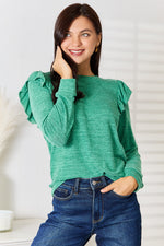 Double Take Ruffle Shoulder Long Sleeve T-Shirt
