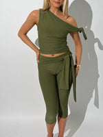 One-Shoulder Tie-Knot Top and Capris Set