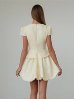 Button Up Short Sleeve Top and Bubble Hem Skirt Set