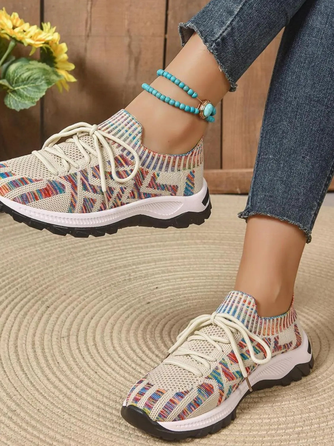 Mesh Knit Lace Up Athletic - Ladyez