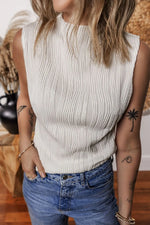 Wavy Textured Mock Neck Tank
