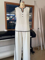 Full Size Contrast Trim Sleeveless Top and Pants Set Plus Size