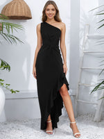 One-Shoulder Ruffle Hem Maxi Dress