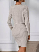 Ribbed Knit Bodycon Cami Dress with Cardigan